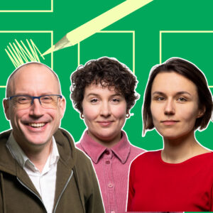 Rejo, Inge en Evelyn voor een stembiljet